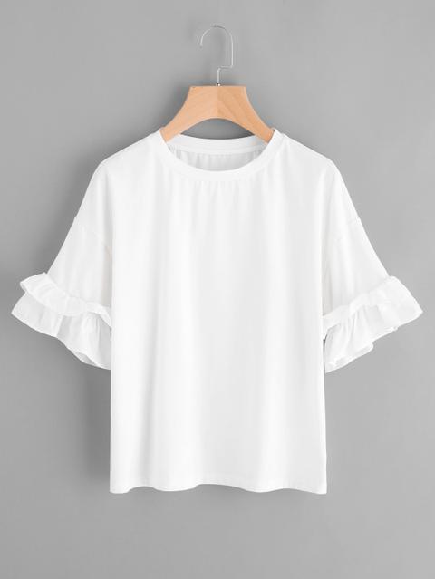 T-shirt Con Maniche A Volant , Con Spalle Scivolate