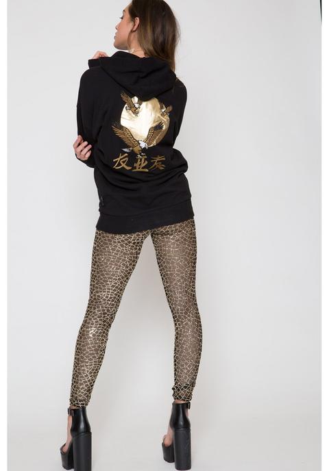 Black Hoody Dress With Gold Embroidery And Lacing Detail
