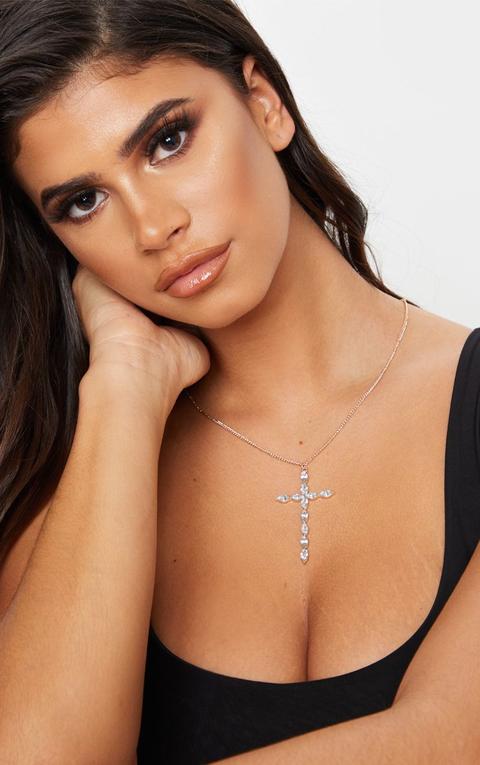 Gold Crystal Oversized Cross Necklace