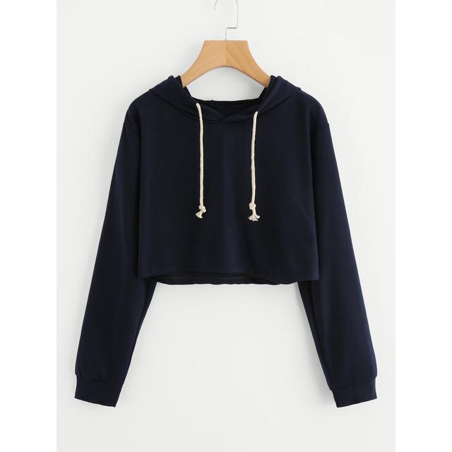 drawstring hooded crop sweatshirt