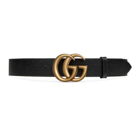 Wide Leather Belt With Double G Buckle