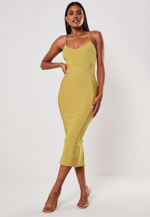 Premium Yellow Bandage Cross Front Cami Midaxi Dress, Yellow