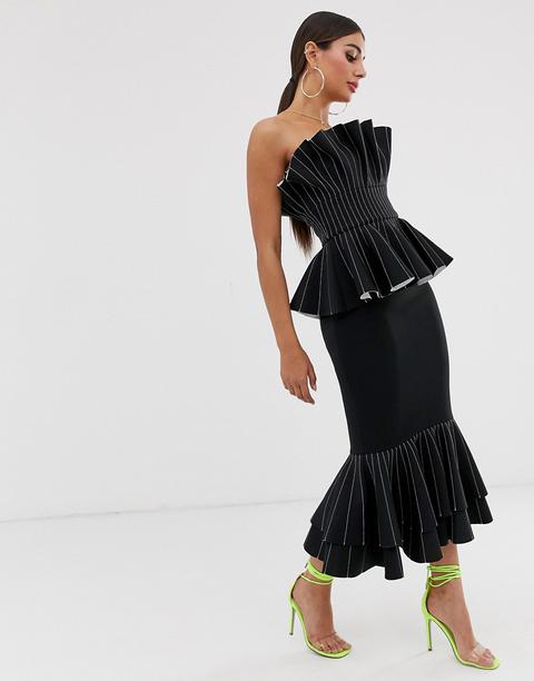 Asos Design Premium - Robe Longue Bandeau Surpiquée Avec Ourlet À Basque-noir