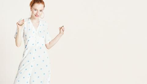 White And Blue Spot Alexa Midi Dress