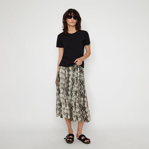 Snake Print Pleated Midi Skirt