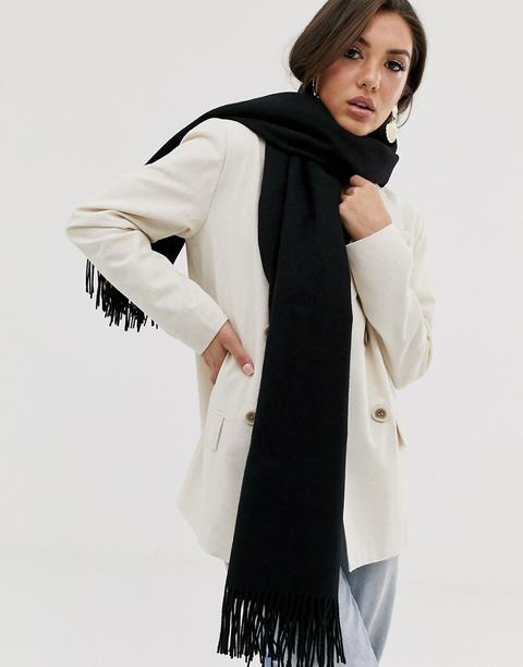 Asos Design Oversized Wool Scarf With Tassels In Black