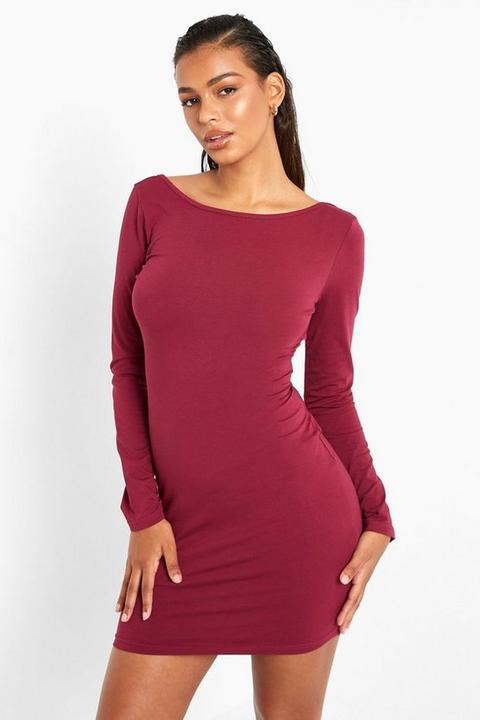 Womens Long Sleeve Panel Back Mini Dress - Red - 6, Red