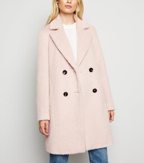 Pale Pink Fluffy Collared Longline Coat New Look