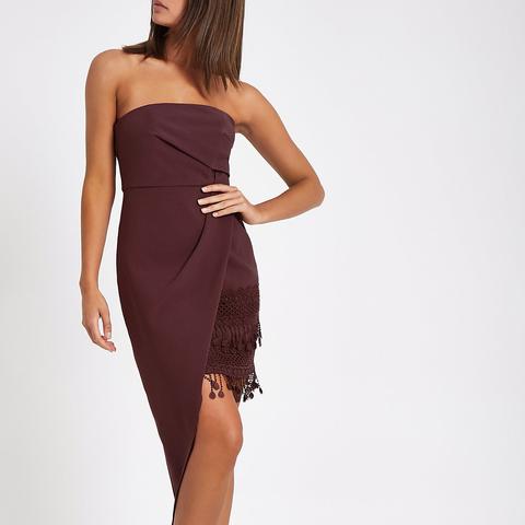 Brown Asymmetric Tassel Hem Bodycon Dress