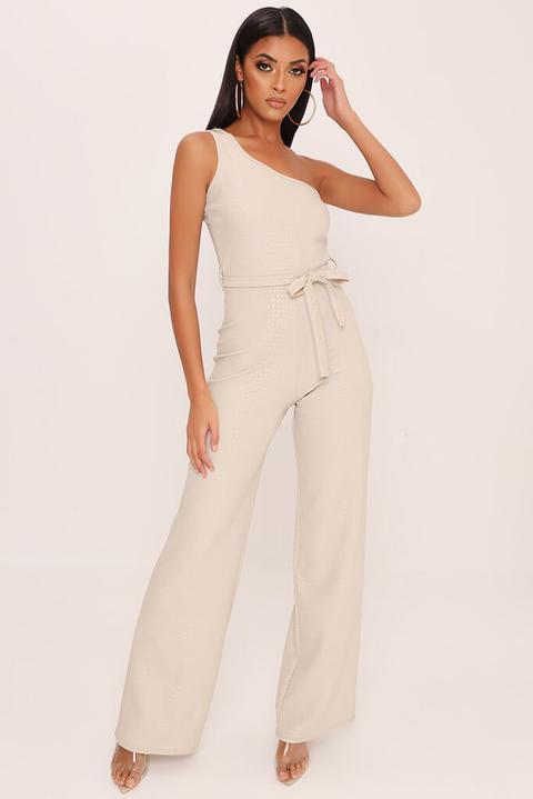 one shoulder tie waist jumpsuit