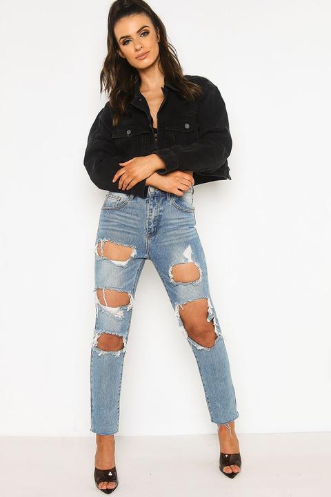 black oversized crop denim jacket