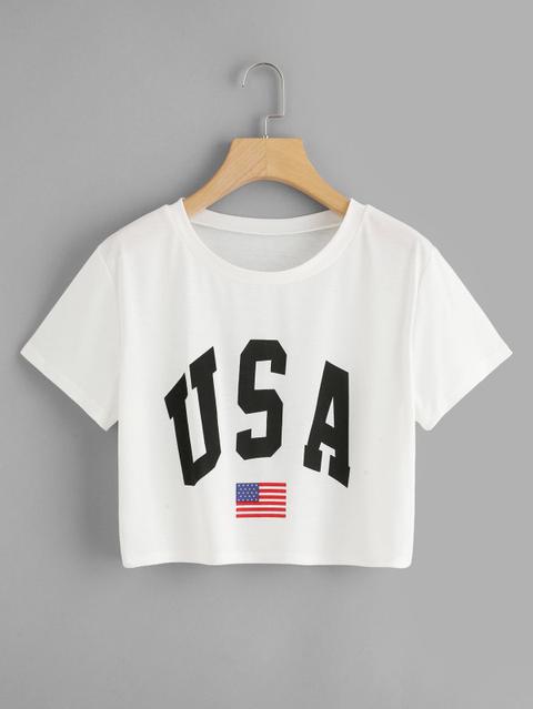 Camiseta Corta Con Bandera Y Usa