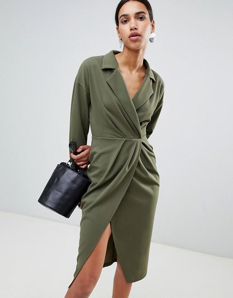 Vestido Estilo Esmoquin Midi Con Diseño Plisado De Asos Design-verde