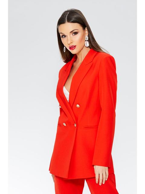 Red Gold Button Detail Suit Jacket