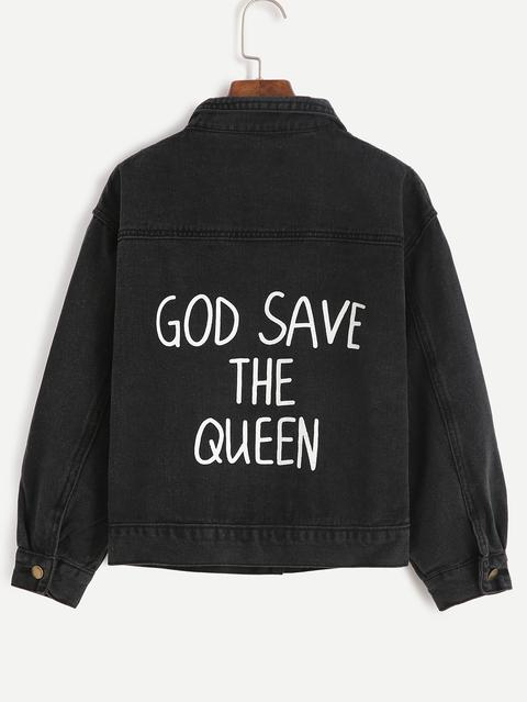 Jacket Letras Botones Denim - Negro