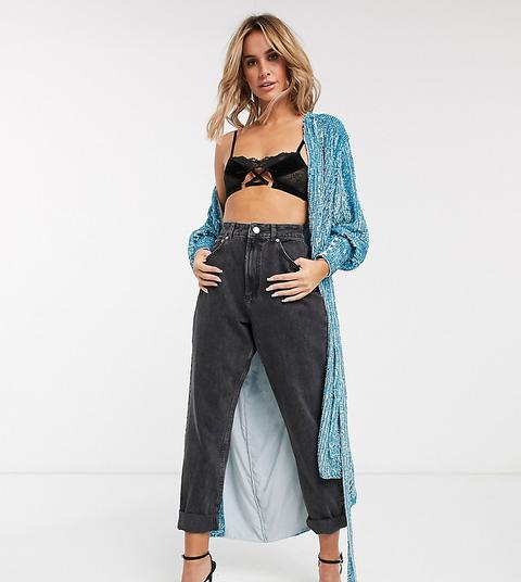 Asos Design High Rise 'slouchy' Mom Jeans In Washed Black