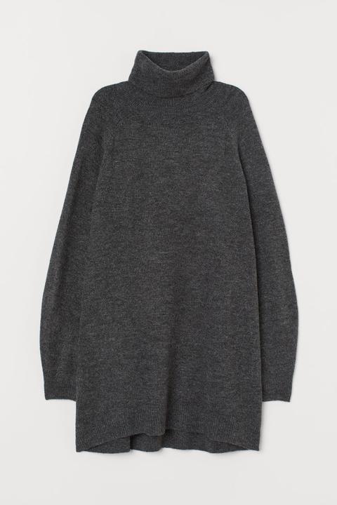 Pull Col Roulé Long - Gris