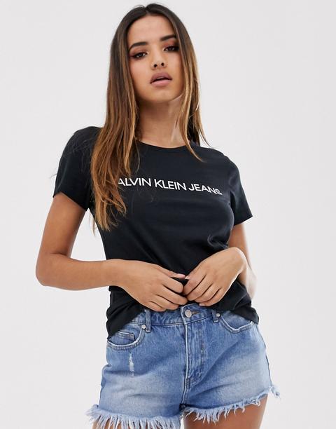 Calvin Klein Jeans - T-shirt Slim Con Logo Istituzionale - Nero