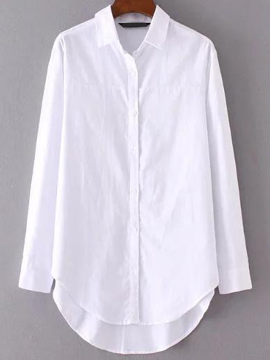 White Button Up Dip Hem Blouse