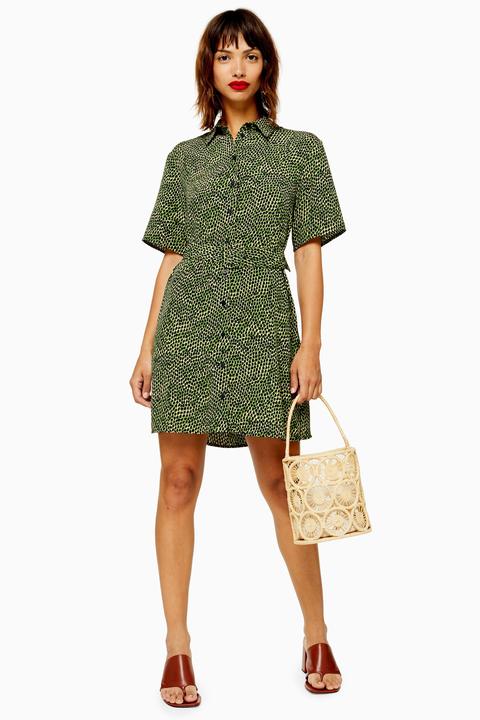 Womens Khaki Belted Mini Dress - Green, Green