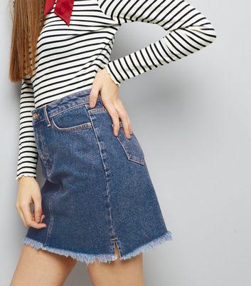 fringe hem denim skirt