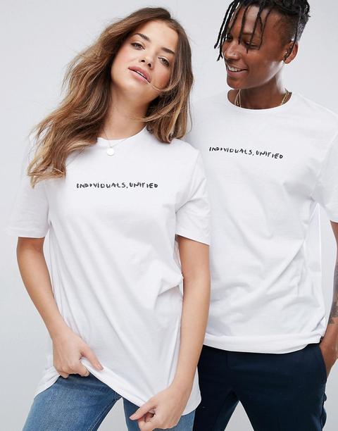 Asos - T-shirt Con Scritta Individuals Unified - Bianco