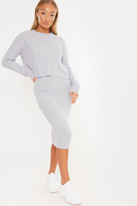 Grey Skirts - Laila Loves Grey Marl Cable Knit Midi Skirt