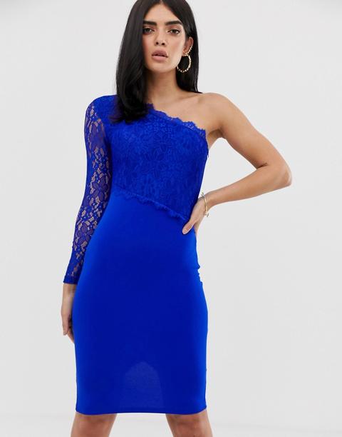Vestido Asimétrico Ajustado De Encaje De Ax Paris-azul