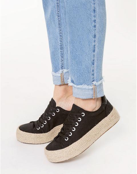 Black Canvas Esparto Platform Sneakers