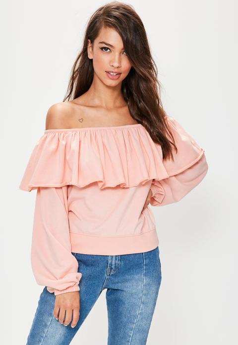 Pink Frill Bardot Sweatshirt