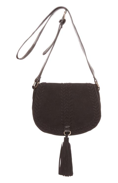 Bolso Cruzado Negro Efecto Ante