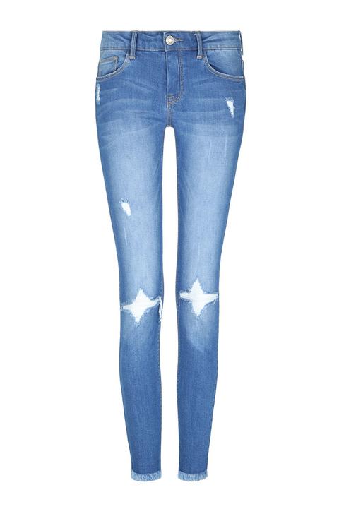 Jeans Skinny Con Strappi Blu