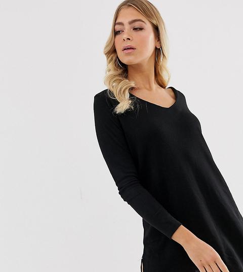 Boohoo - Vestito Maglia Nero Basic Con Scollo A V - Nero