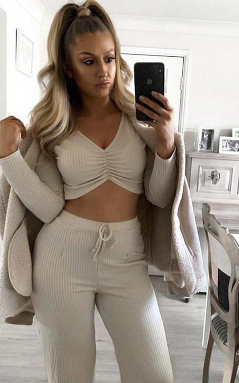 Lucie Ribbed Lounge Co-ord In Beige