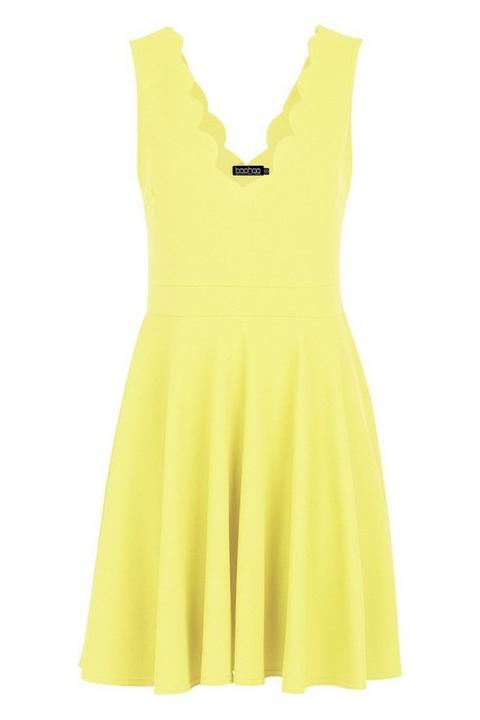 boohoo scallop plunge skater dress