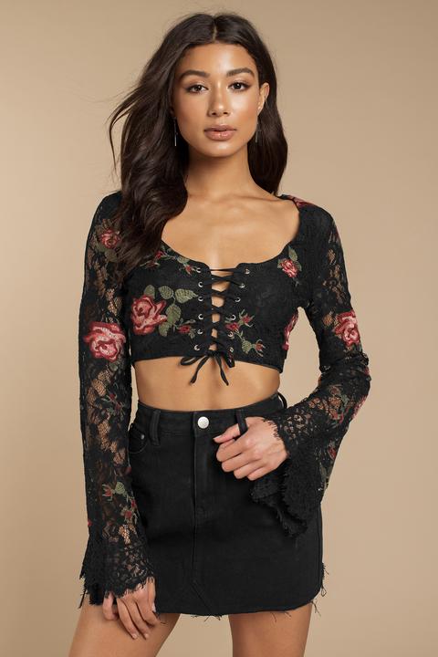 Forever Black Lace Embroidered Crop Top