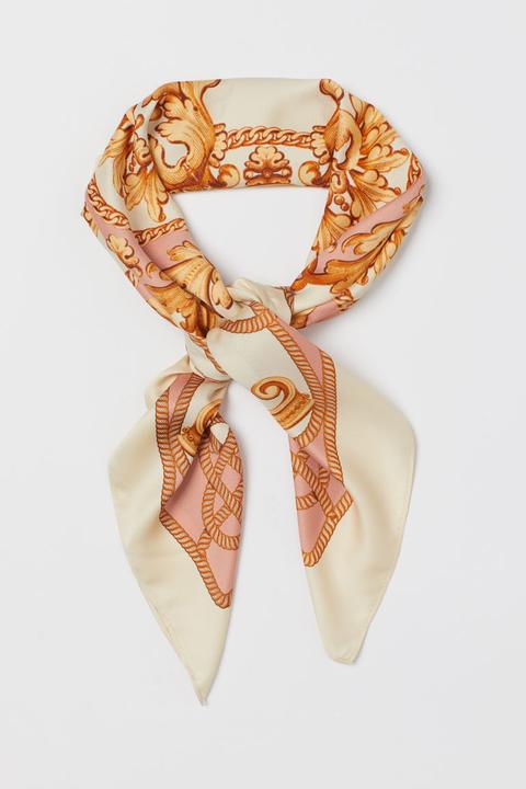 Foulard En Satin À Motif - Orange