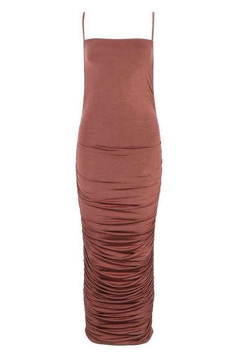 Strappy square neck ruched best sale midaxi dress