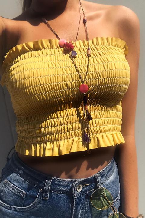 Polly Mustard Bandeau Crop Top