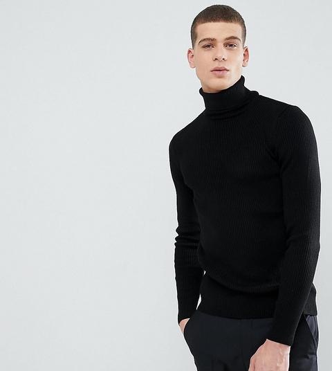 Asos Design Tall - Maglione Dolcevita A Coste Nero - Nero