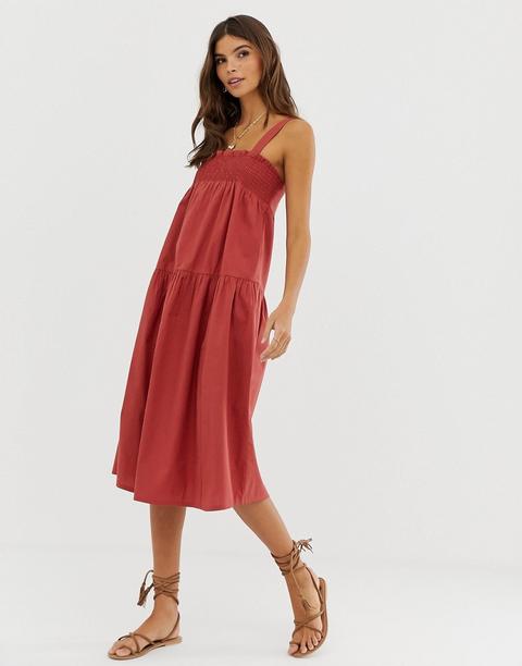 Vestido Playero Midi De Corte Trapecio En Algodón De Asos Design-rojo