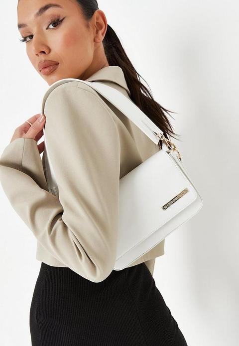 Cream Missguided Faux Leather Wide Strap Shoulder Bag, White