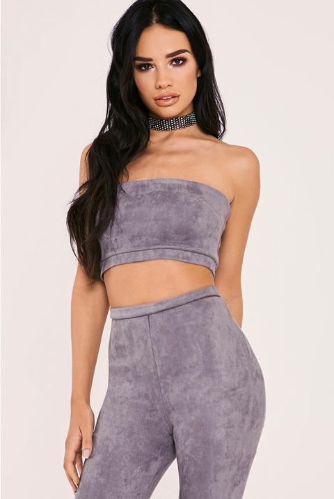 Sarah Ashcroft Grey Faux Suede Bandeau Crop Top