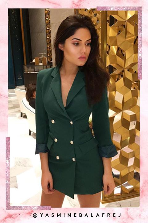 Hilary Green Button Embellished Blazer Dress