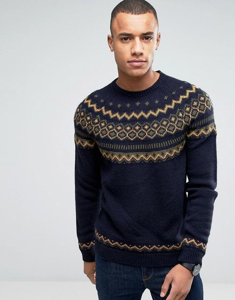 Esprit - Maglia Girocollo Con Motivo Fair Isle - Navy