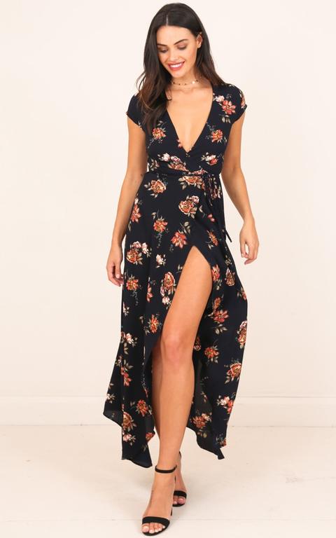 Wrap And Cross Maxi Dress Navy Vintage Floral