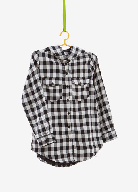 Camicia Puro Cotone A Quadri Con Cappuccio