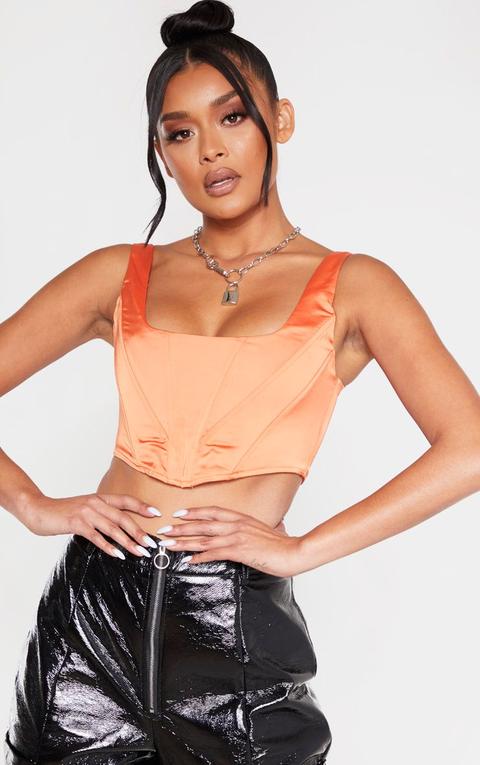 Orange Satin Curved Hem Corset Top