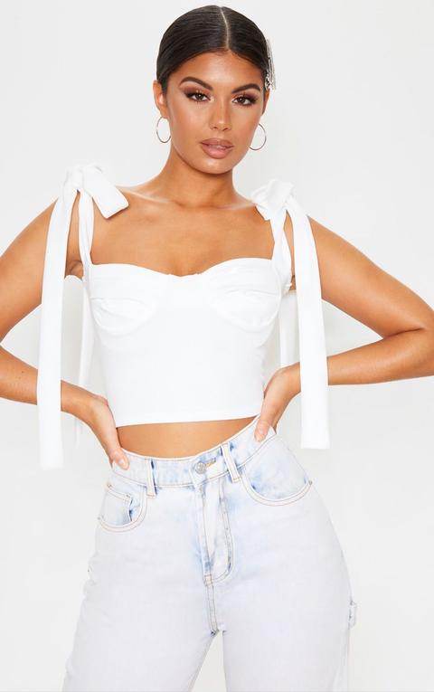 Crop Top Blanc À Armatures Et Bretelles À Nouer, Blanc