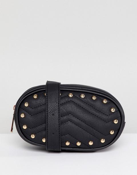 Yoki Fashion Quilted Bum Bag In Black With Studs - Black